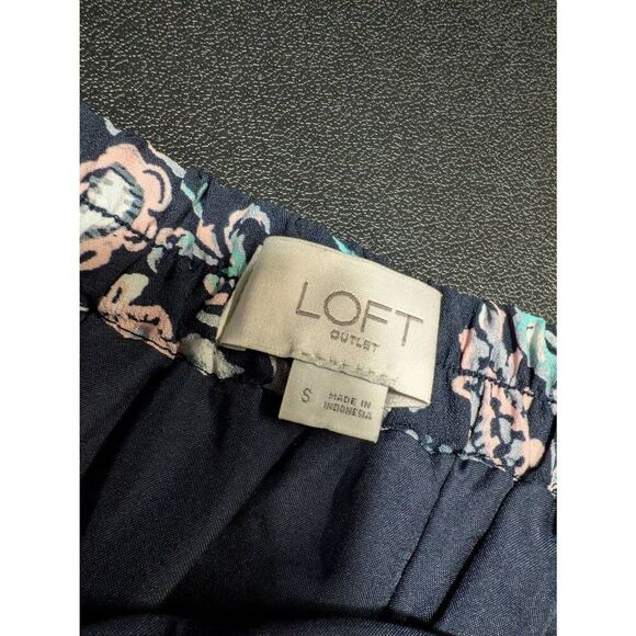 Loft Outlet Paisley Floral Flounce Skirt Navy Blue Pink Elastic Waist Size S - Picture 3 of 4